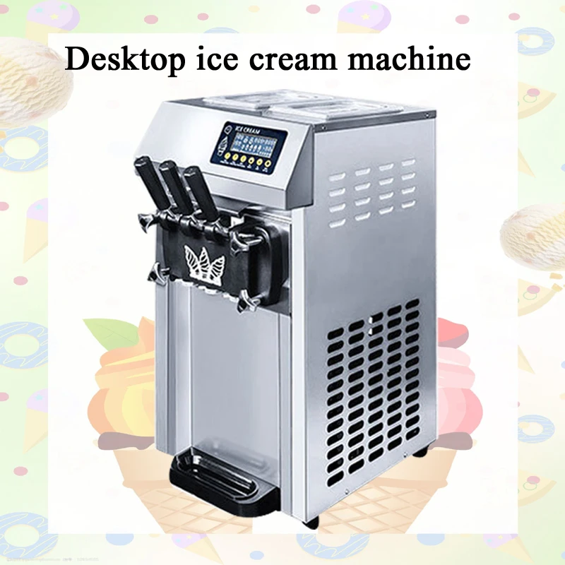 220V Small Ice Cream Machine, Tricolor Ice Cream Maker, Commercial Stainless Steel Desktop Sweet Cone, Freezing Equipment