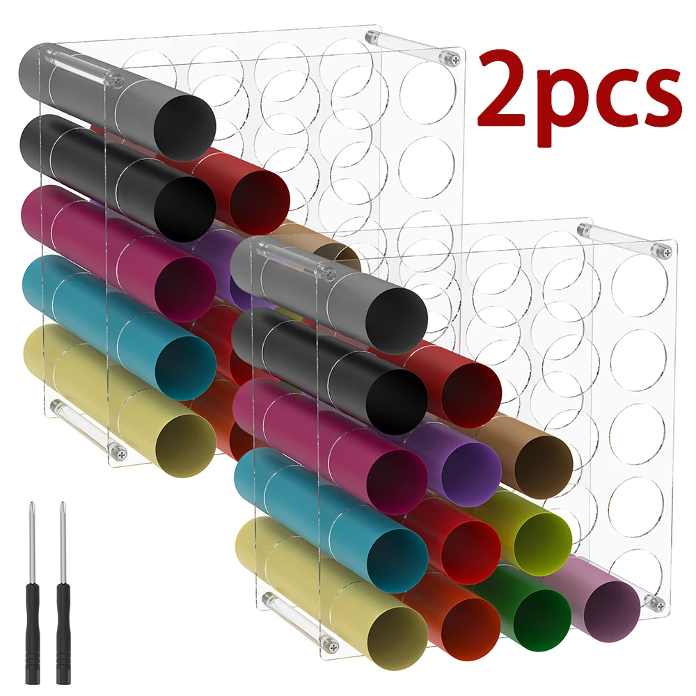 

2Pcs Vinyl Roll Holder Transparent Acrylic Roll Storage Organizer with 25 Holes Removable Vinyl Roll Holder for Craft Room