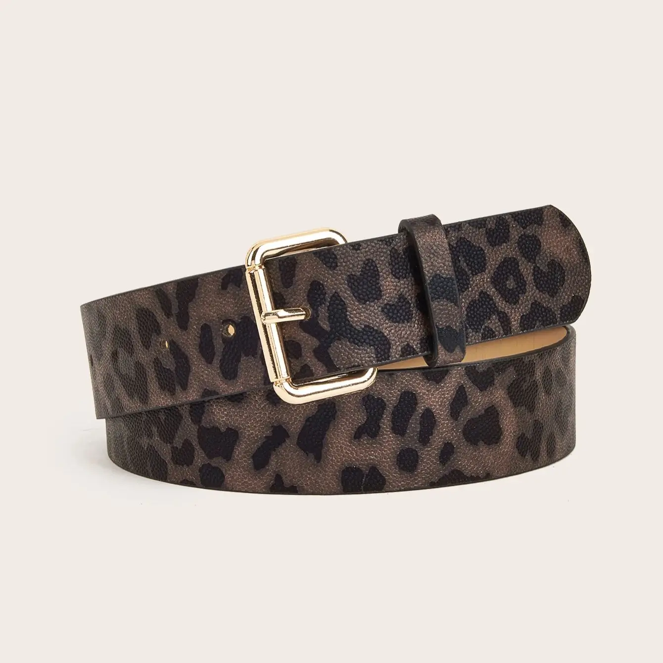 Simple Pin Buckle Leopard Print PU Belt Fashionable and Versatile Jeans Dress