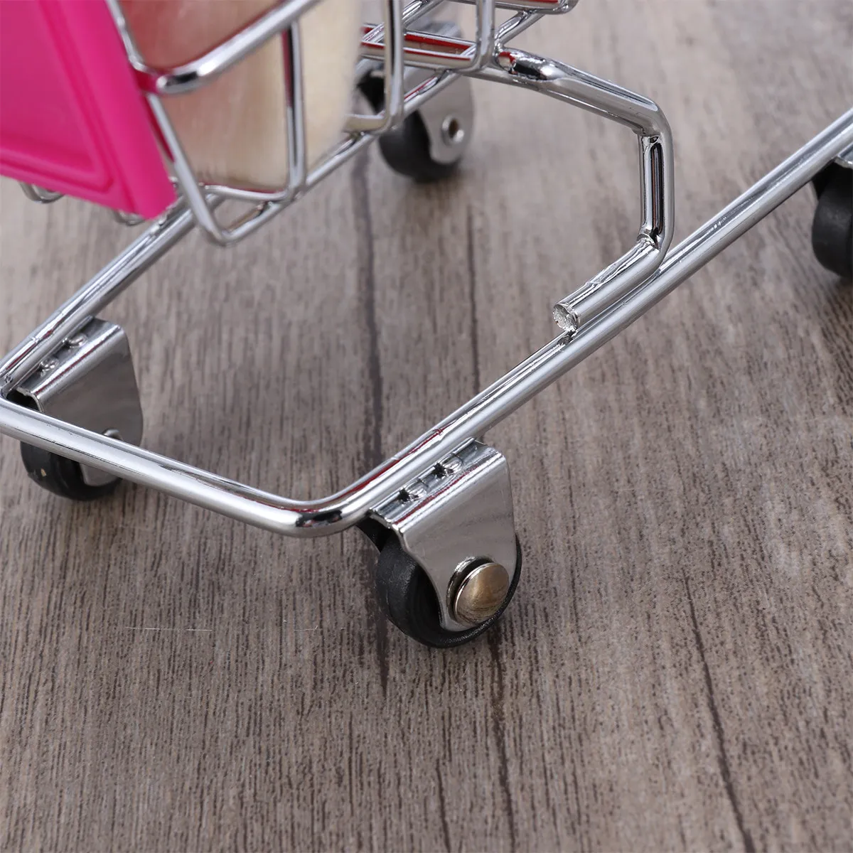 

Mini Shopping Cart Storage Basket Desktop Organizer Rosy Metal Plastic Table Organizer Pen Pencil Holder