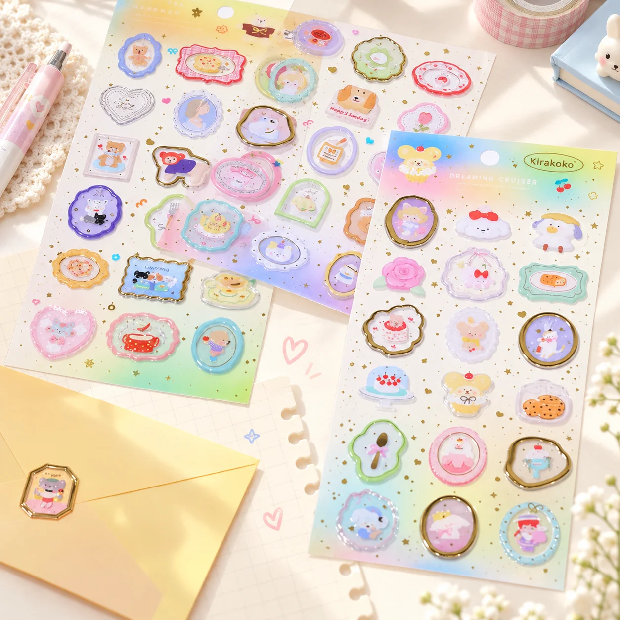 NEKONI Retro Photo Frame Lacquer Seal Crystal Stickers Scrapbooking Diy Journal Stationery Sticker Deco Art Supply