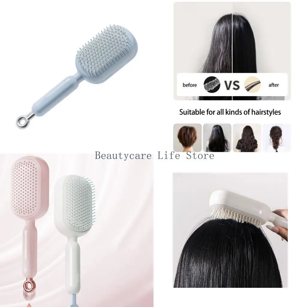 

652C Travel Friendly Hairbrush With Soft Cushion Teeth ABS Scalp Massage Comb AntiStatic Massage Hair Brush Stress Relief