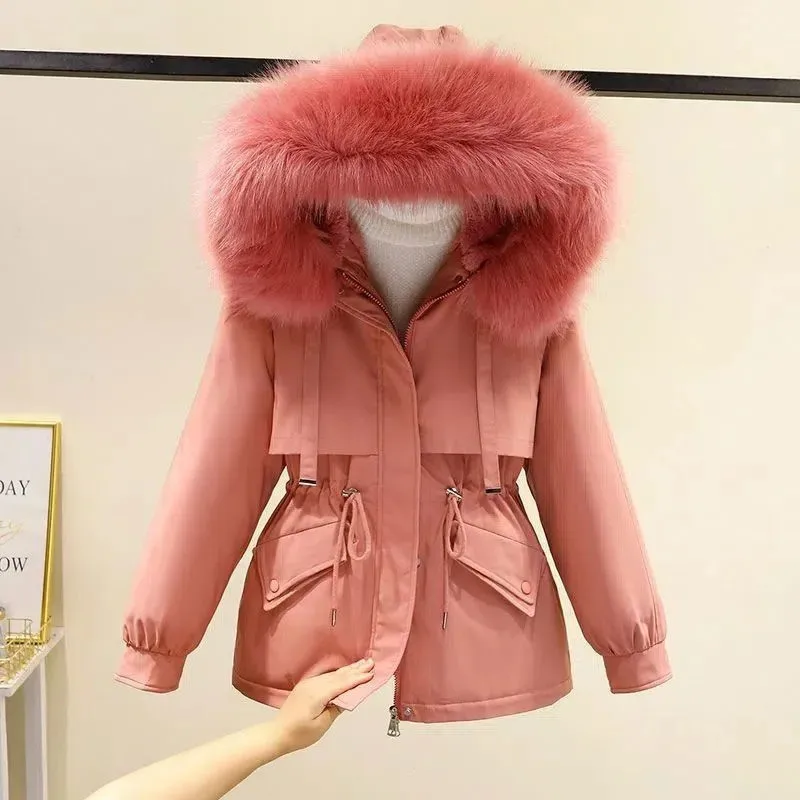 2024 New Women Winter Parkas Fur Collar Hooded Down Jacket fashion short Slim Warm Cotton-padded clothes female outerwear R122