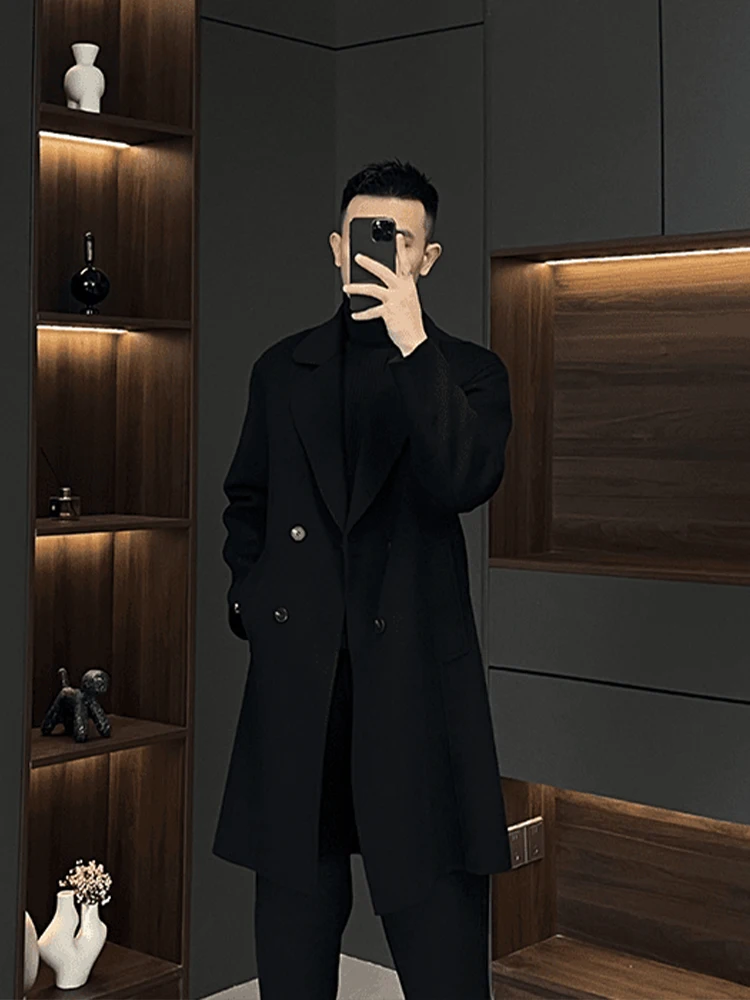 

Briti Sle Men's Woolen Coat Autumn Winter Mid-Length Double-Breasted Tweed Jaet Sli Korean Windbreaker Polyester Fiber