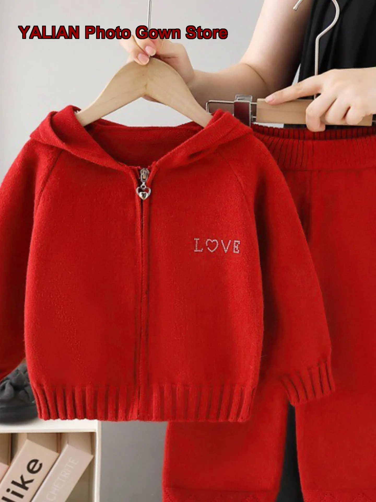 Baby Girl Hooded Cardigan Wide Leg Pants Two-Piece Set Elegant Outfit for New Year Little Kids
