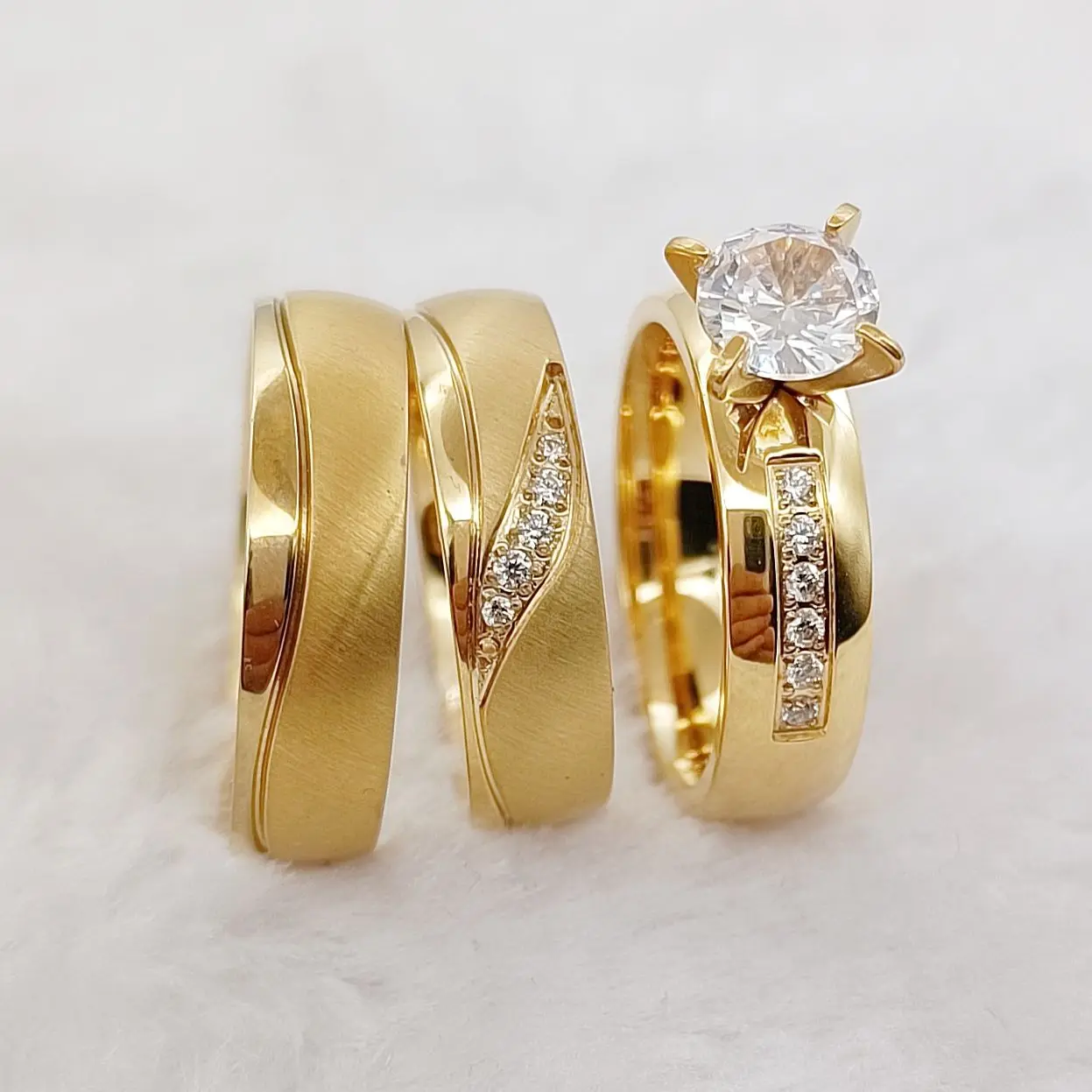 Latest Designer 3pcs Bridal Promise Wedding Engagement Rings Set For Lovers 18k gold plated Fashion Couples Rings Jewelry Women