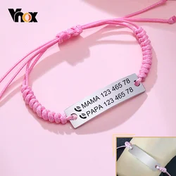 Vnox Customize ID Bracelets for Girls Boys,Adjustable Braided Rope Stainless Steel Bangle,New Born Personalized SOS Gift
