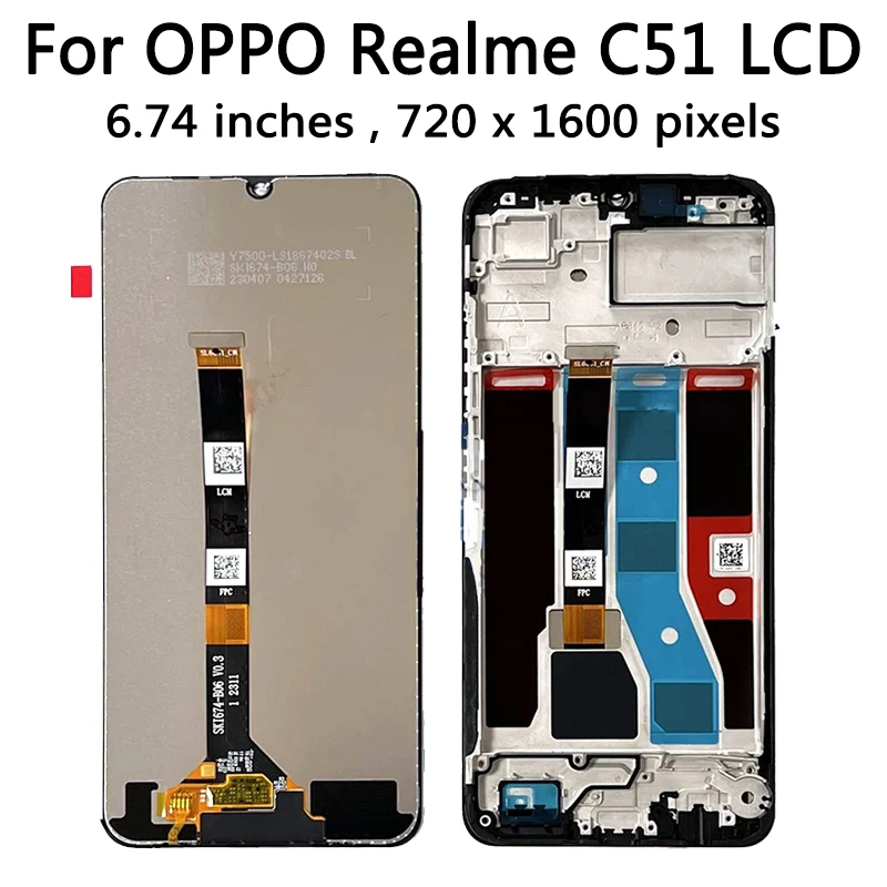 RMX3830 schermo con cornice per Oppo Realme C51 Display LCD Touch Screen Digitizer Assembly sostituzione