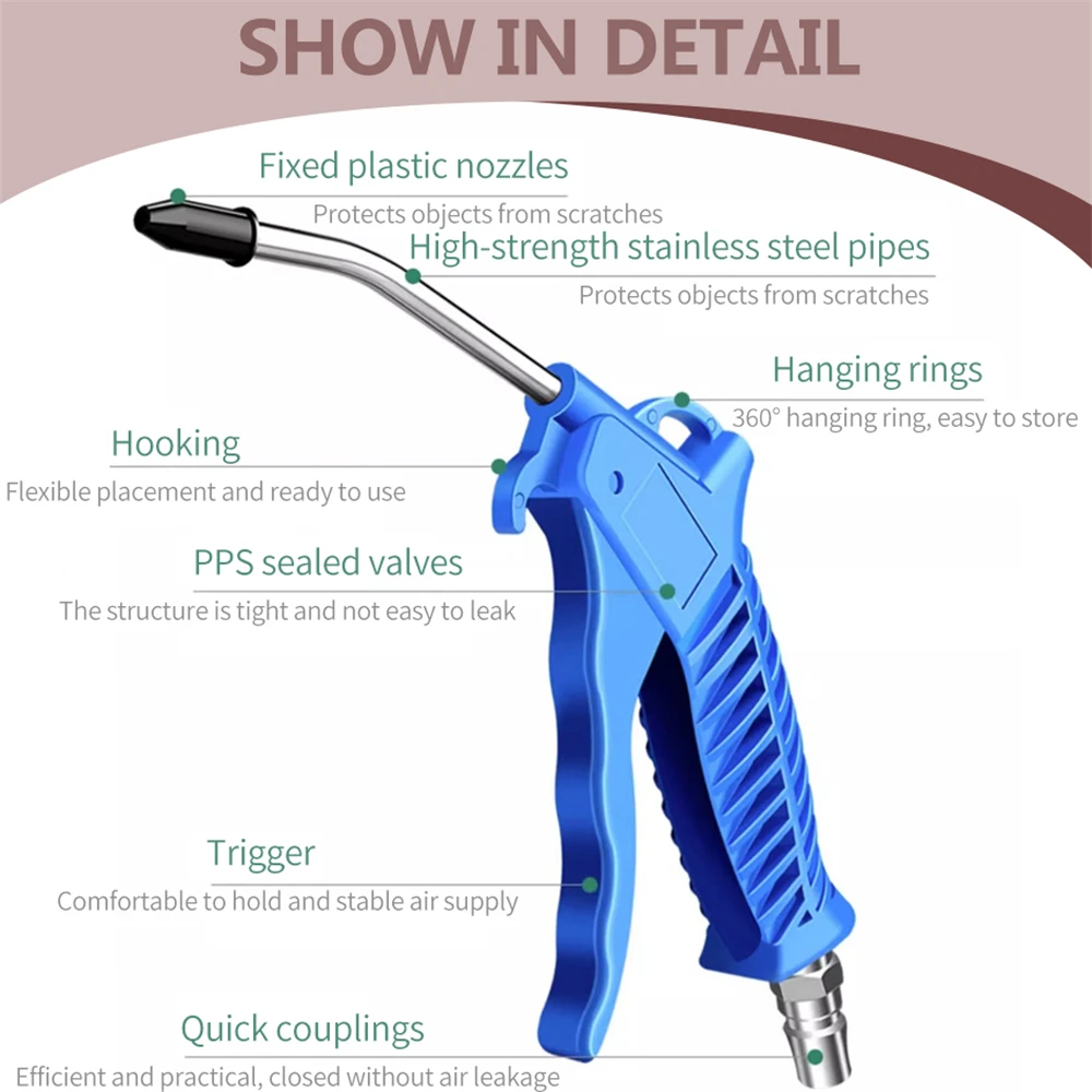 Imagem -04 - Air Duster Blow Gun com Bocal Fixo Acessórios Compressor Adequado para Poeira Limpa de Máquinas de Precisão 105 mm 260 mm