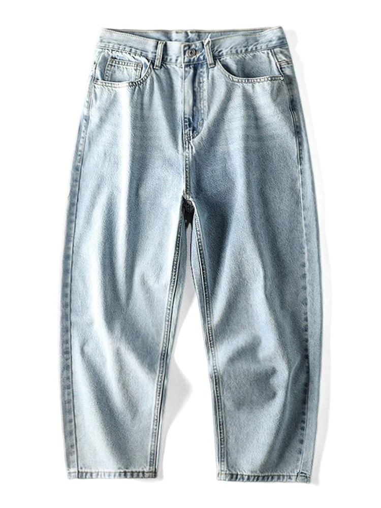 

Мужские прямые джинсы для папы с этикеткой из 9 предметов, летние повседневные свободные джинсы с оригинальной талией, хлопковые джинсовые джинсы с одной талией