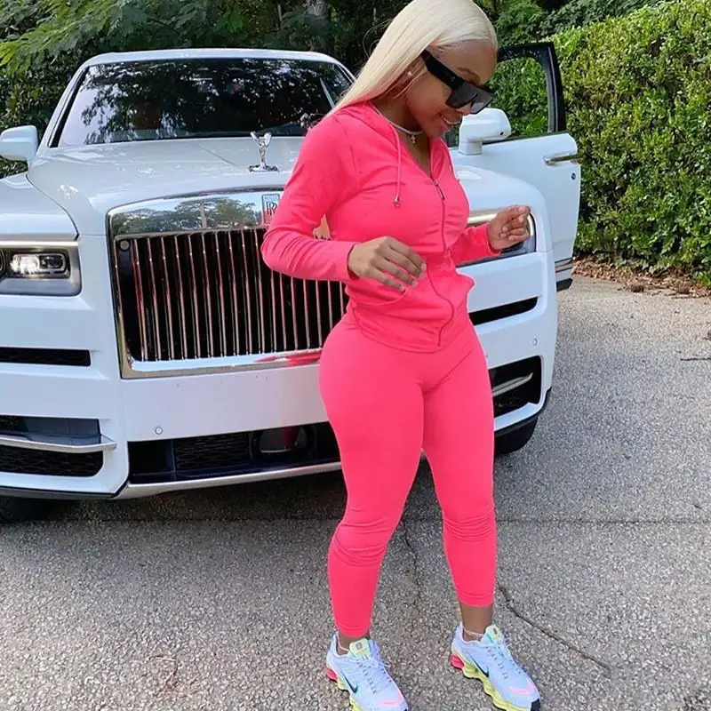  Autumn Women's Hooded Open Cardigan Slim Fit Casual Spor Set Faionable Long Sve Long Pants All  Color