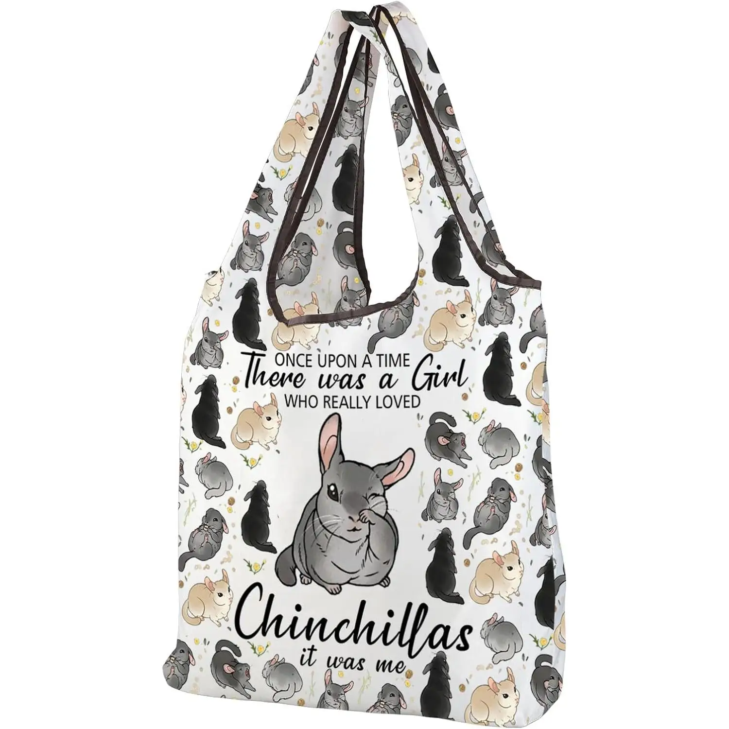 Chinchillas Reusable Tote Bag Chinchilla Girl Gift Pet Lover There Was A Girl Who Really Loved Shopping Bag Reusable