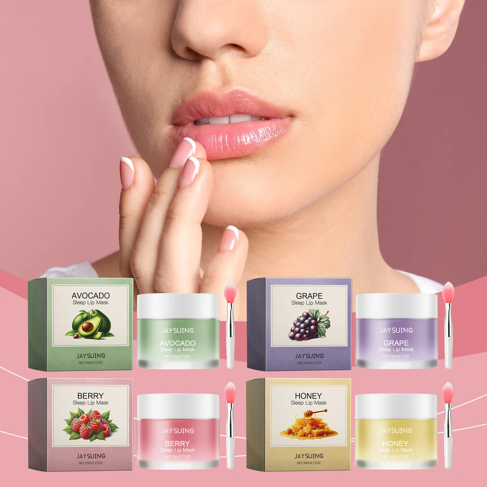 4 Flavors of Sleep Lip Mask Set Moisturizing and Hydrating, Cleaning Dead Skin Lip Lines, Repairing and Moisturizing Lips