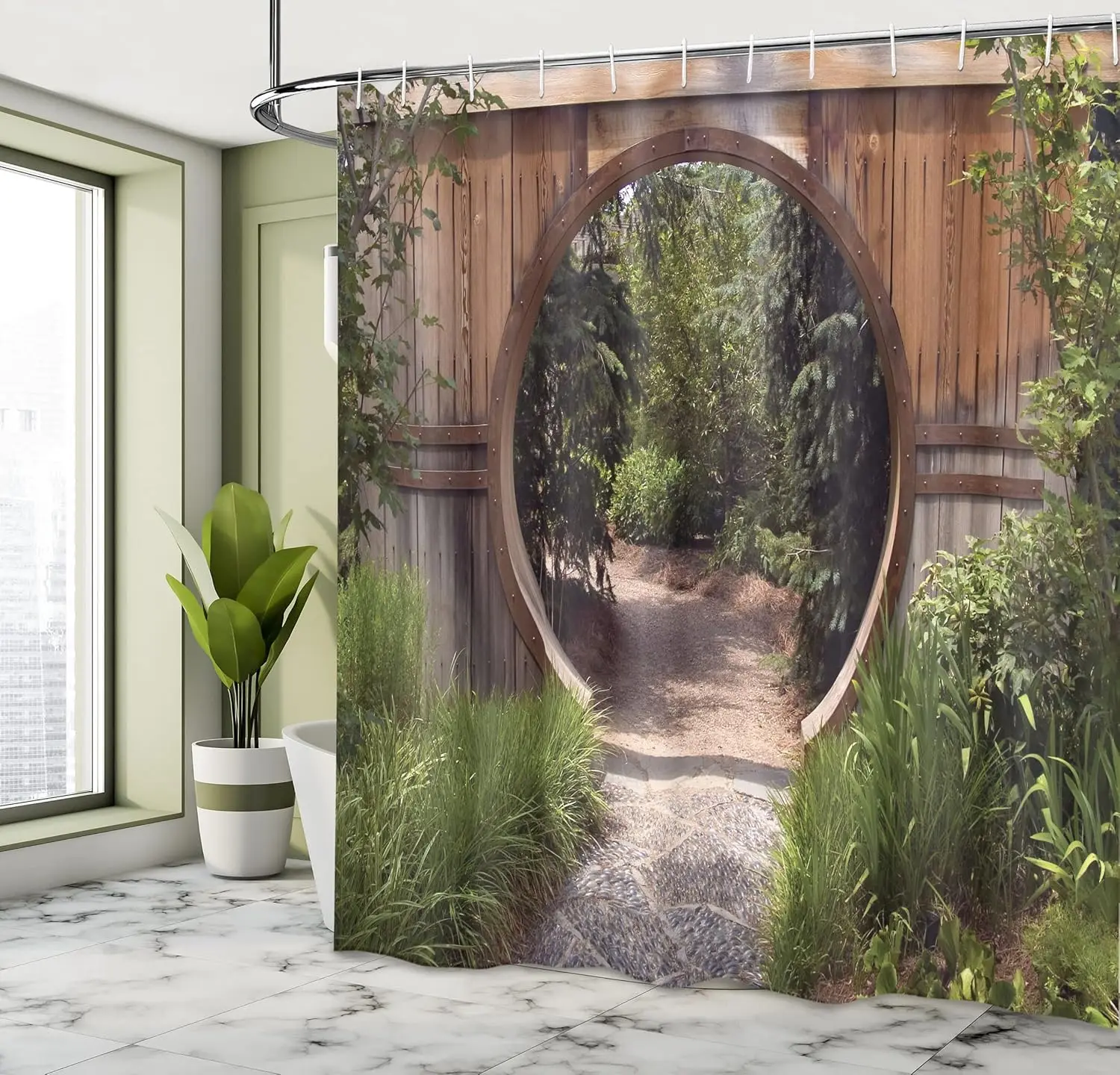 Waterproof Shower Curtain Modern 3D Printing Forest Shower Curtain Natural Landscape Bath Curtain With Hooks For Bathroom