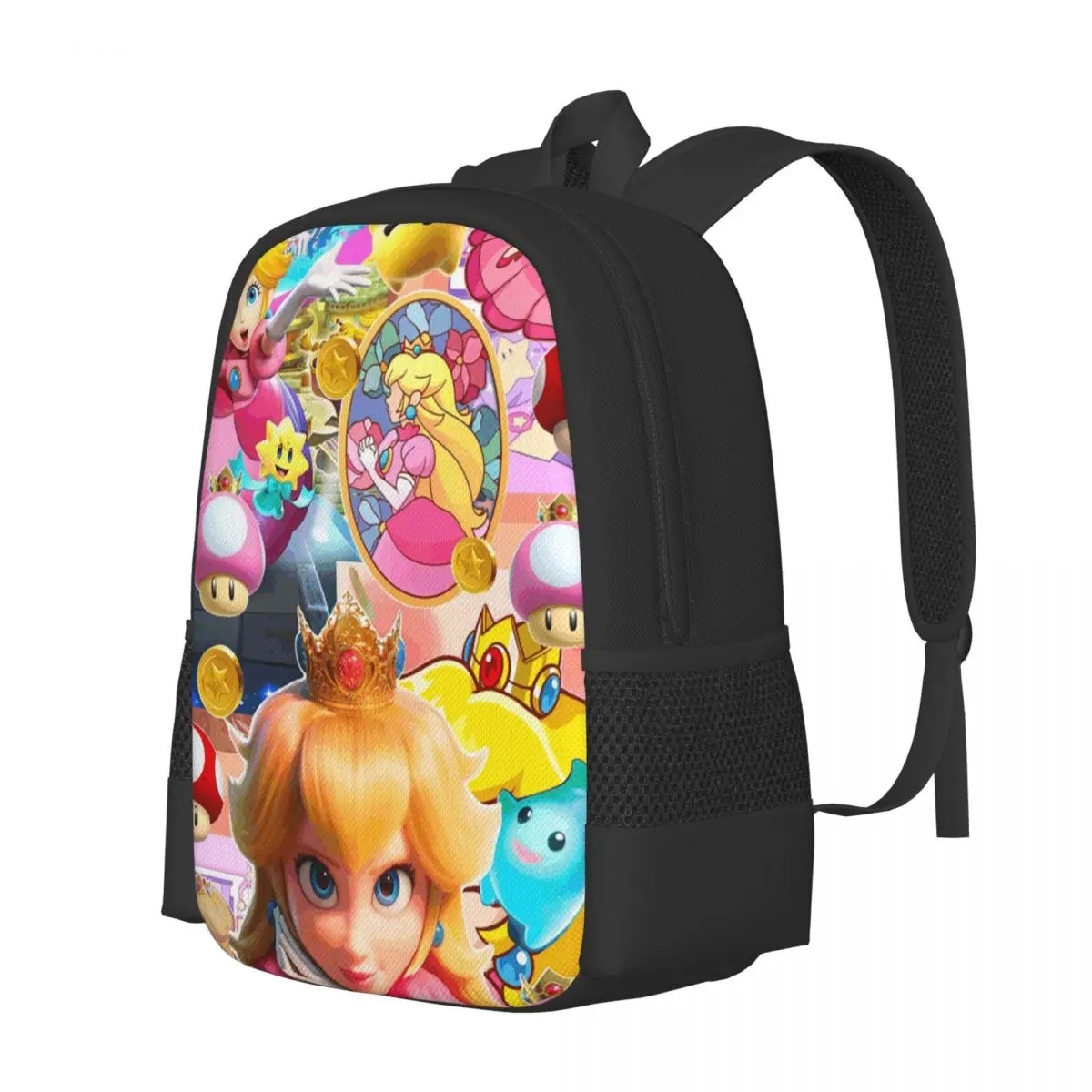 Girls Peach Princess Print Student Backpack School Bag Hiking Travel Daypack for Men Women Fashion Bookbag Shoulder Bags