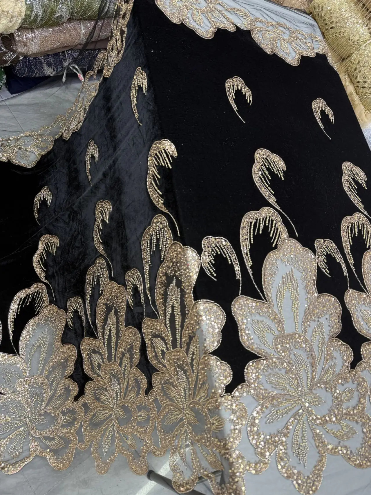 

Модная бархатная африканская нигерийская ткань с вышивкой бисером и кружевом, 5 ярдов, французская сетчатая ткань с пайетками для свадебного платья, коллекция 2026 года
