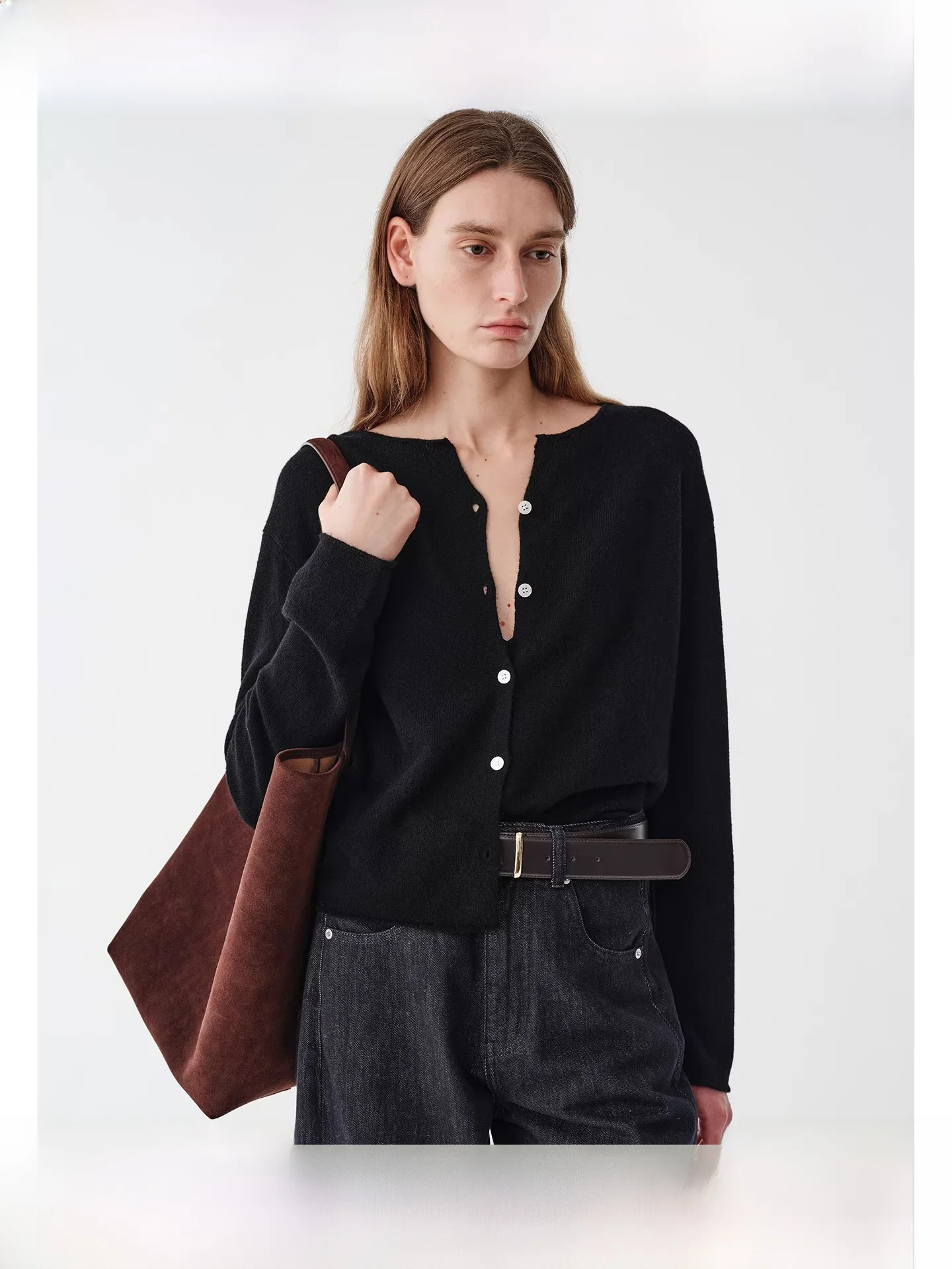 

Planites Vol.23 Soft Wool Knitted Cardigan Long Sve round Ne Casual Wear Comfortable Fit Straight Leg Cuffed