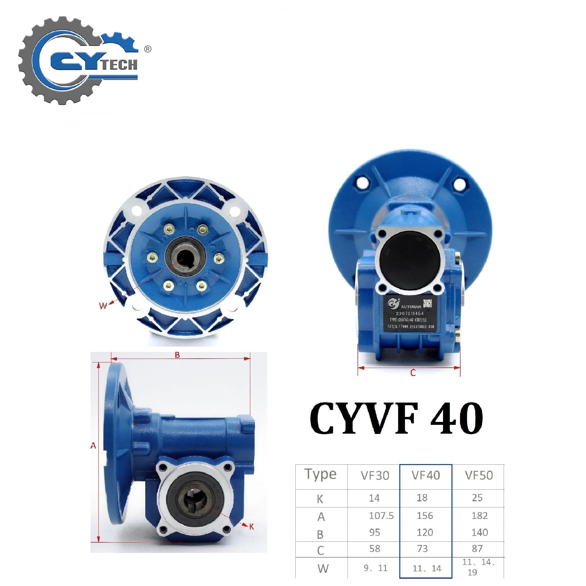 CYVF40-vs Input 9/11/14mm Output 18Worm Gear Speed Reducer for More applications