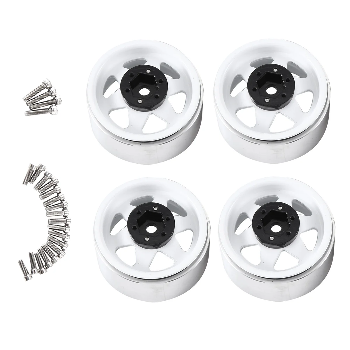 4Pcs Deep Dish 1.9 Inch Metal Beadlock Wheel Hub Rim for 1/10 RC Crawler Axial SCX10 II III Traxxas TRX4 RC4WD D90,White