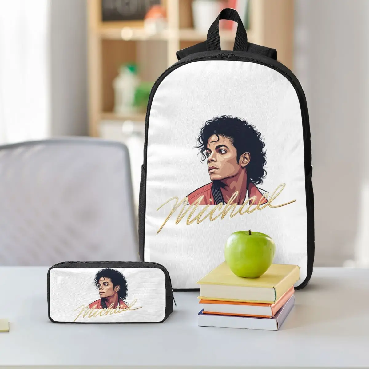 Michael Jackson Fan Tribute Design Backpack Student BookBag School Bag Shoulder Bags 3ps Insulated Lunch Bag Pencil Case