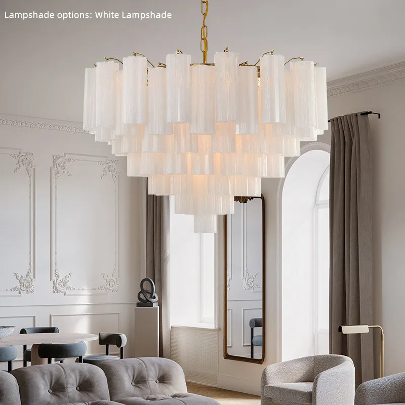 Dining Living Room Bedroom French Glass Tube Hanging Chandelier Ceiling Pendant Lights Round Murano Glass Chandelier