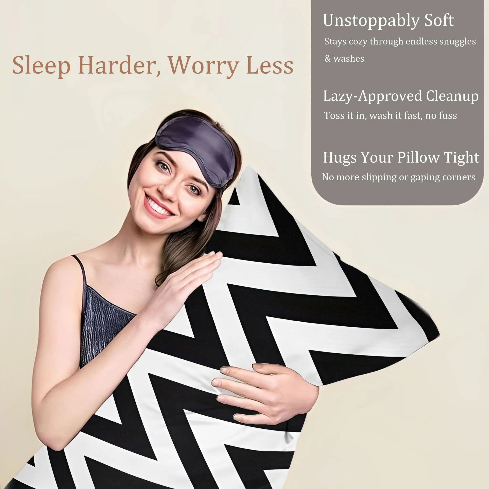 Black and White Geometric Zigzag Full-Size Pillowcase, 3D Stereoscopic Black and White Zigzag Pattern, Style, Removable and Wash