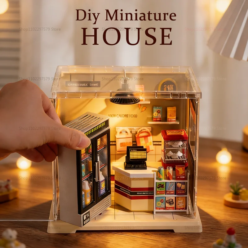 Nowy Miniaturowy Sklep Sypialnia Puzzle 3D Zestaw do Składania Model Budynku Ręcznie Robiony Domek dla Lalek z Meblami na Prezent Urodzinowy dla Przyjaciół