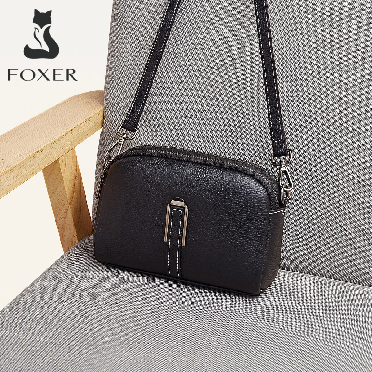 

FOXER Genuine Leather Women's Shoulder Bag Elegant Simple Female Cellphone Bag Commuting High Quality Crossbody Purse as Gift