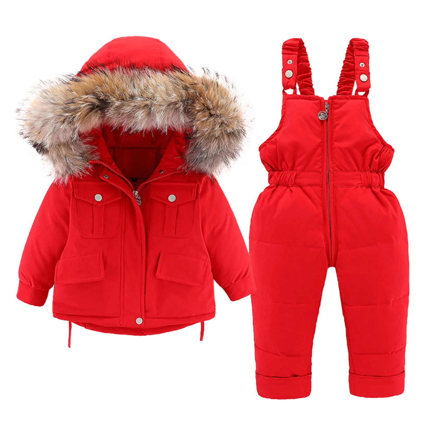 

2pcs Set Children Winter Down Jacket Jumpsuits for Baby Thicken Jackets for Girls Coat Warm Hooded Fur Collar Boys Snowsuit 0-4Y