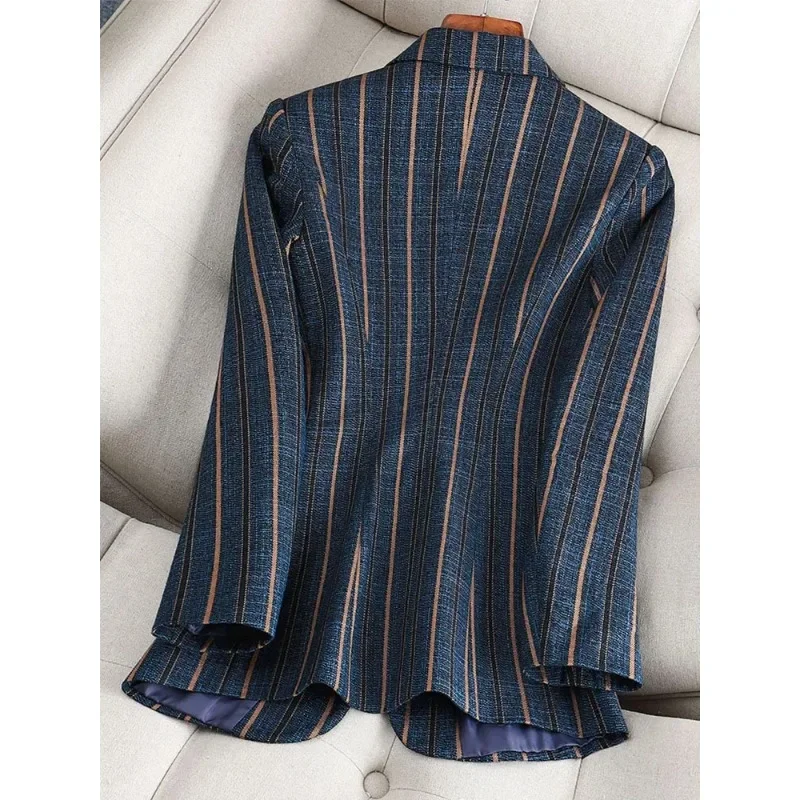 Blazer Formel à Rayures Grises Bleues pour Femme, Veste Slim à Manches sulf, Bouton Unique, Vêtements de Travail d'Affaires, Manteau