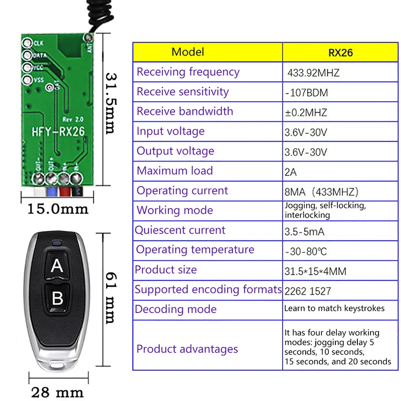 Receiver Wireless Remote Control Relay Receiver 3.6V Micro Remote Control Switch Module With Transmitter For Led Lamp Light Diy