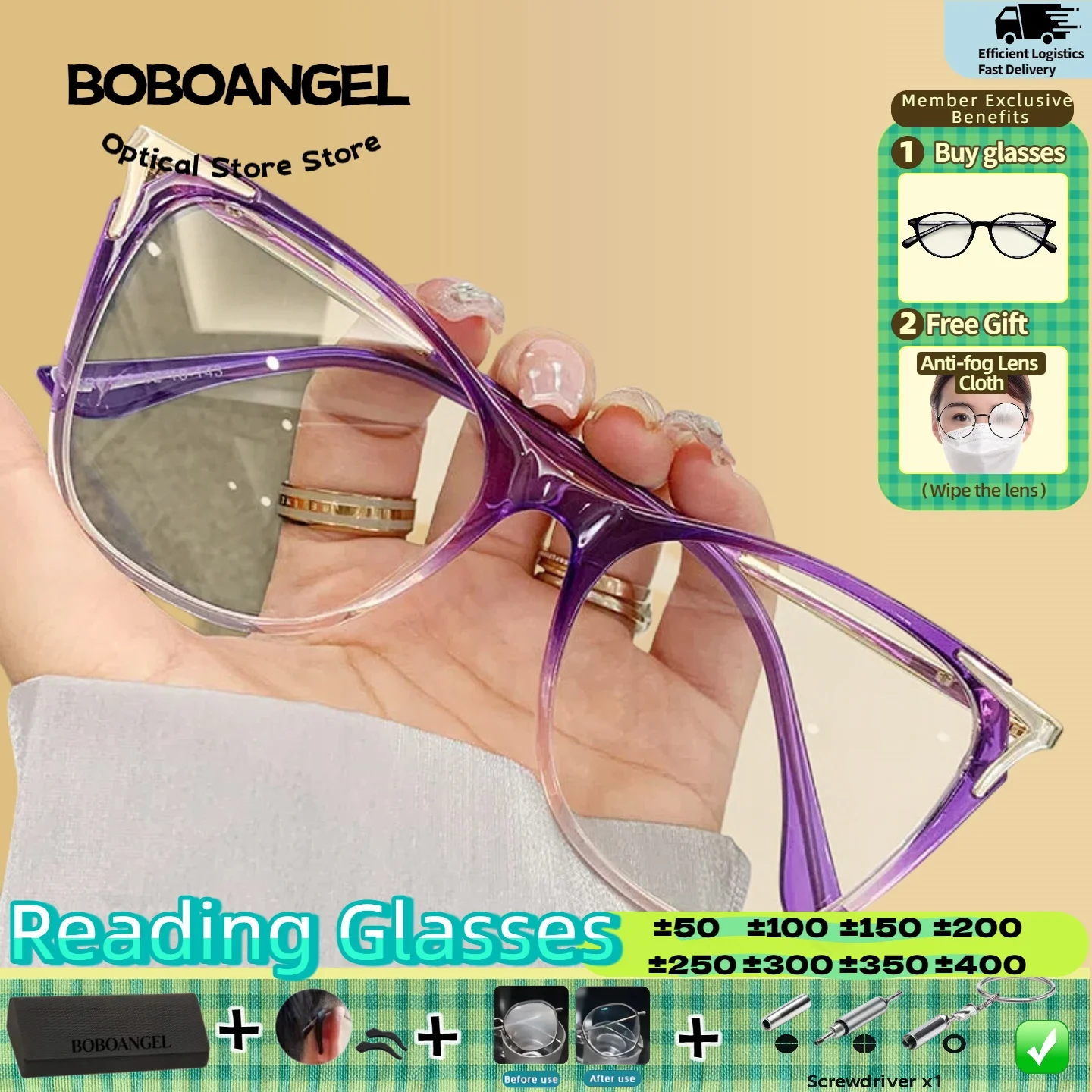 

BOBOANGEL Women Anti Blue Light Simple Geometric Cat Eye Progressive Prescription Glasses Myopia UV Protection Optical Glasses