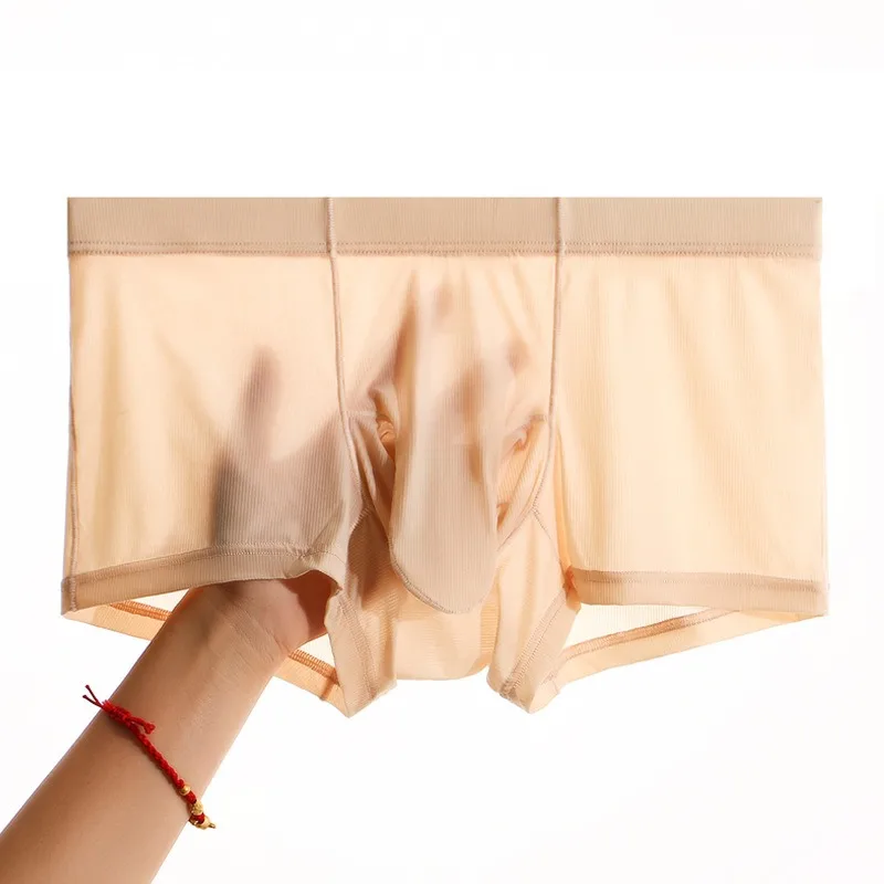 

Men's Underwear Solid Color Ice Silk Striped Boxer Briefs