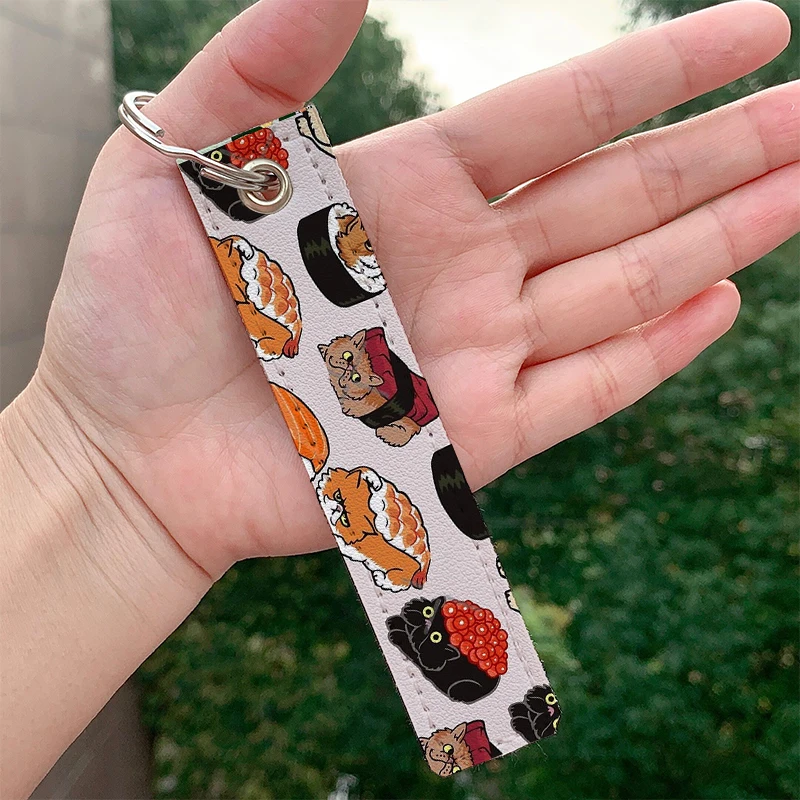 Fashion Sphynx Cat Leather Keychain Strap Cartoon Keyrings Hanging Holder Bag Car Wallet Trinket Keychain Hanging Decoration
