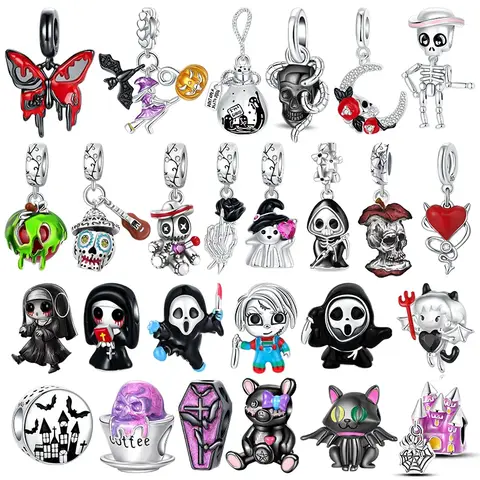 925 Charms Original Silver Original Charms Bead 925 Sterling Silver Horror Nun Grim Reaper Poison Apple Halloween Pendants Fit Bracelet DIY Jewelry Marking