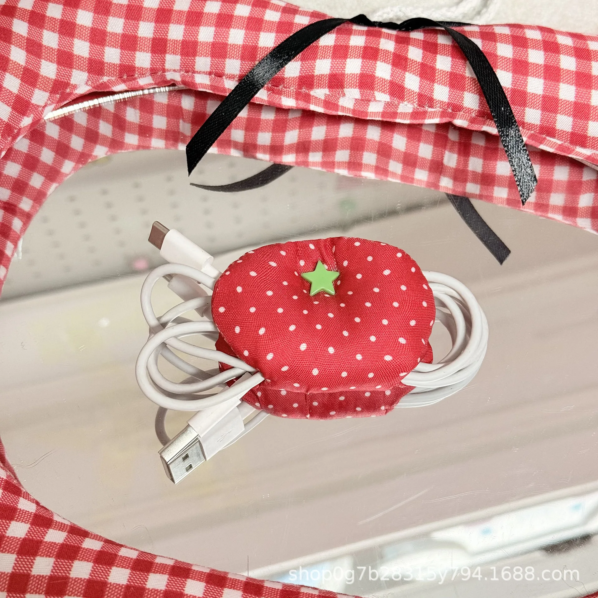 Cute Tomato Shape Cable Organizer Clips, Fabric Fixed Cord Wrap Holder, Wire Management Keeper for Charging Cables, Earphone