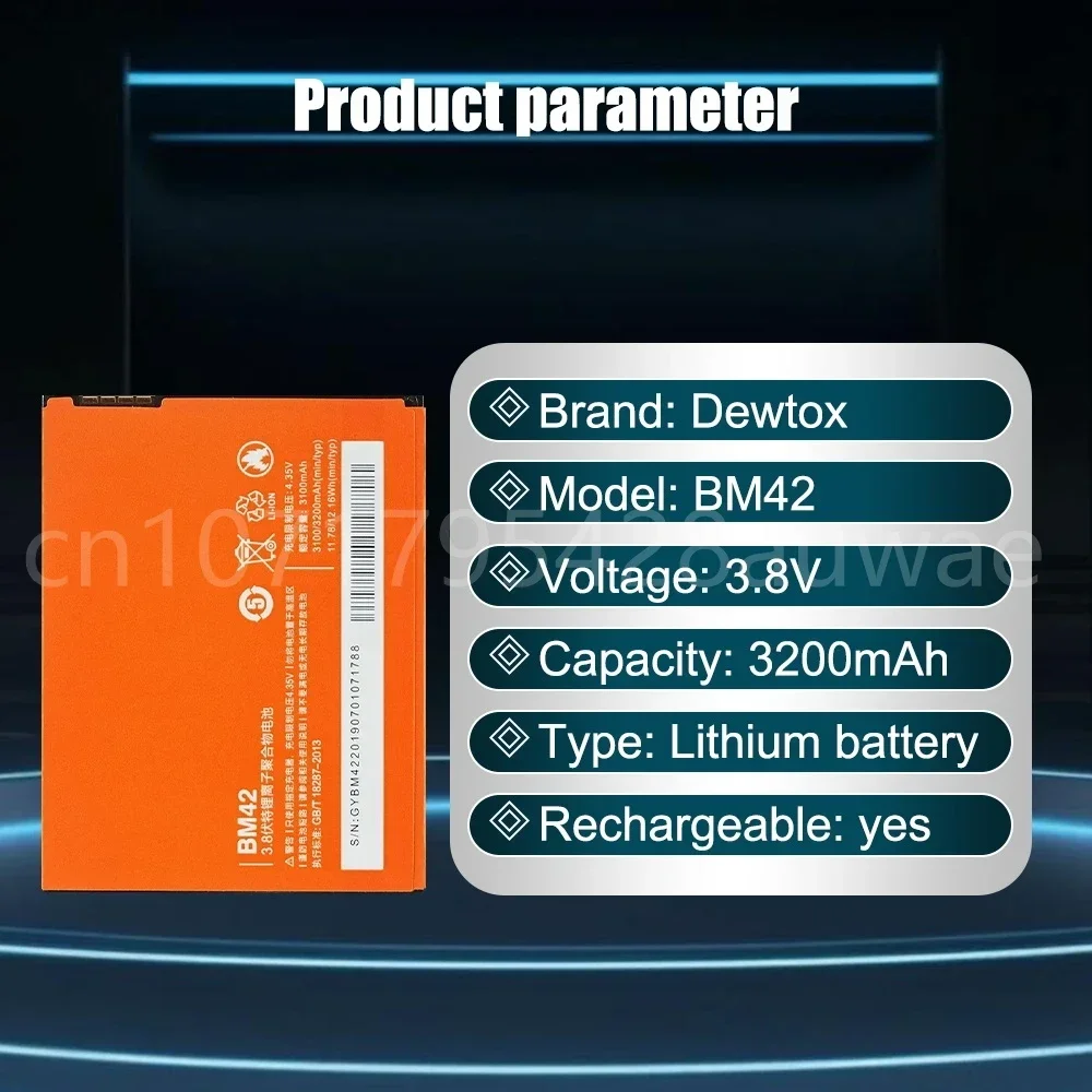 BM42 แบตเตอรี่ 3.8V 3100mAh Li-Polymer แบตเตอรี่ทดแทนสําหรับ Xiao Mi Mi Redmi หมายเหตุ 1 แท้