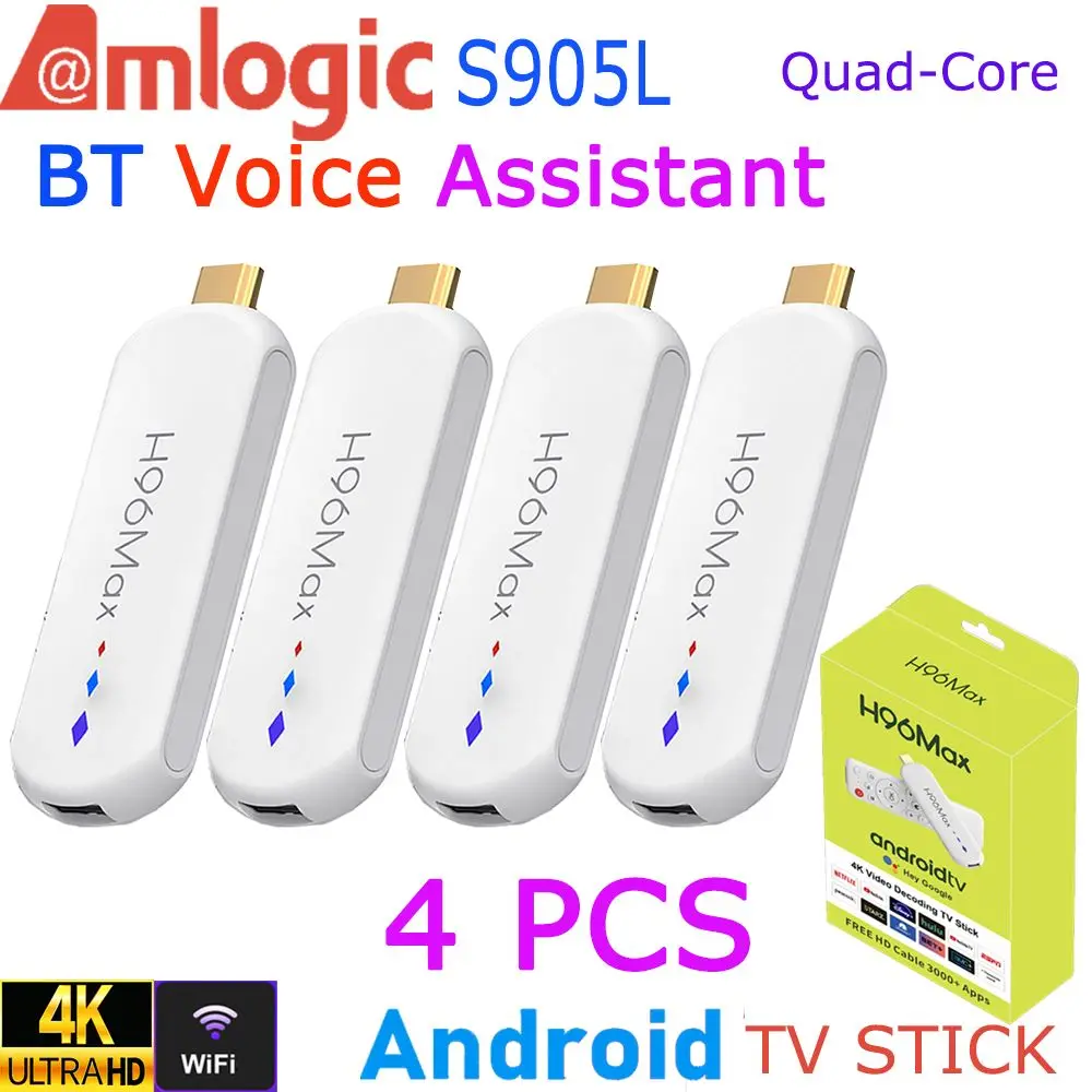 4PCS 2PCS 1PC H96 Max M20  Android TV Stick Amlogic S905L Quad Core 4K WiFi BT Assistant vocal Télécommande Smart TV Box