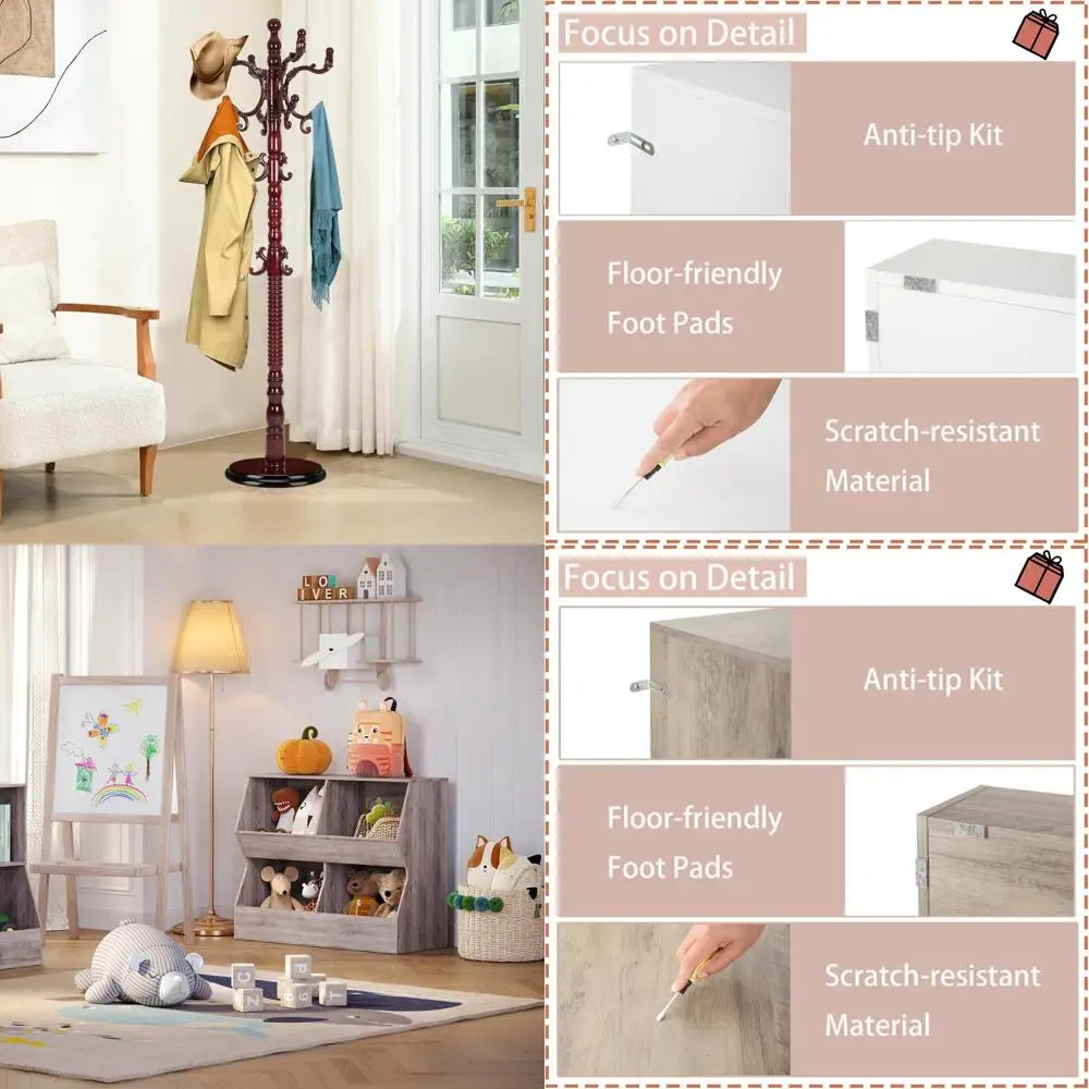 Perchero independiente de madera con 14 ganchos, soporte estilo árbol natural para un fácil montaje, ideal para almacenamiento en la entrada