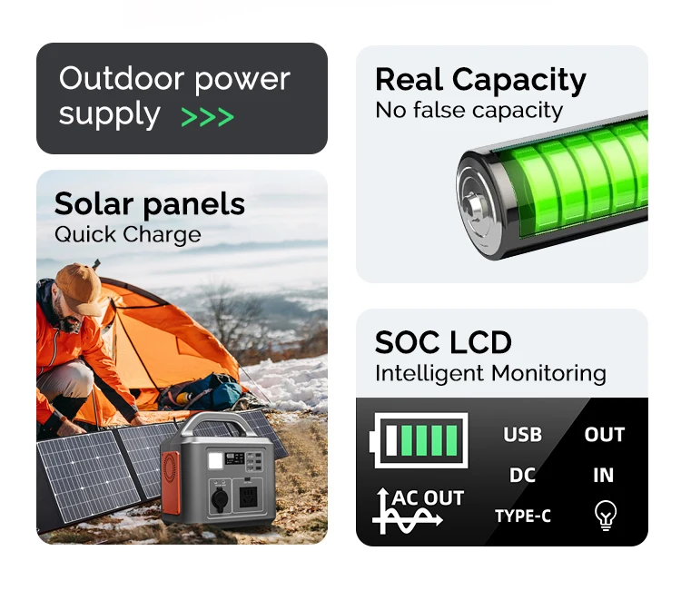 500W Portable Solar Generator AC DC USB Multi Output Silent Power Station LED Flashlight Outdoor Camping Backup Power Supply