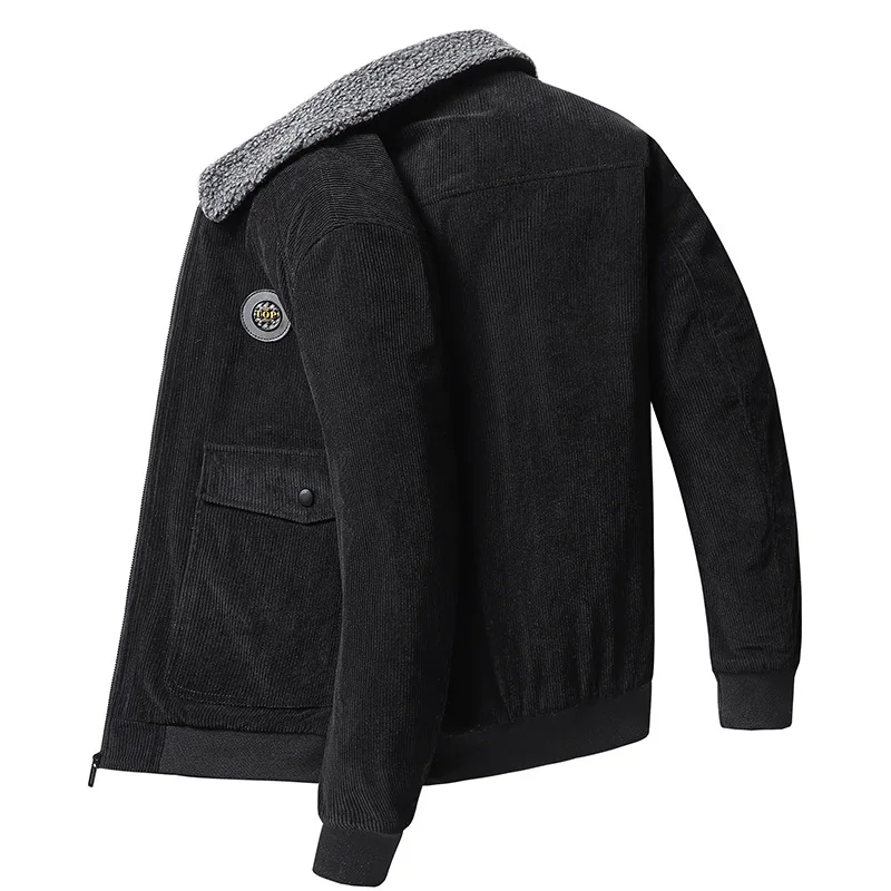 2024 Corduroy men\'s jacket with winter fleece padded lapel casual warm coat is fashionable and loose men\'s clothing M-5XL