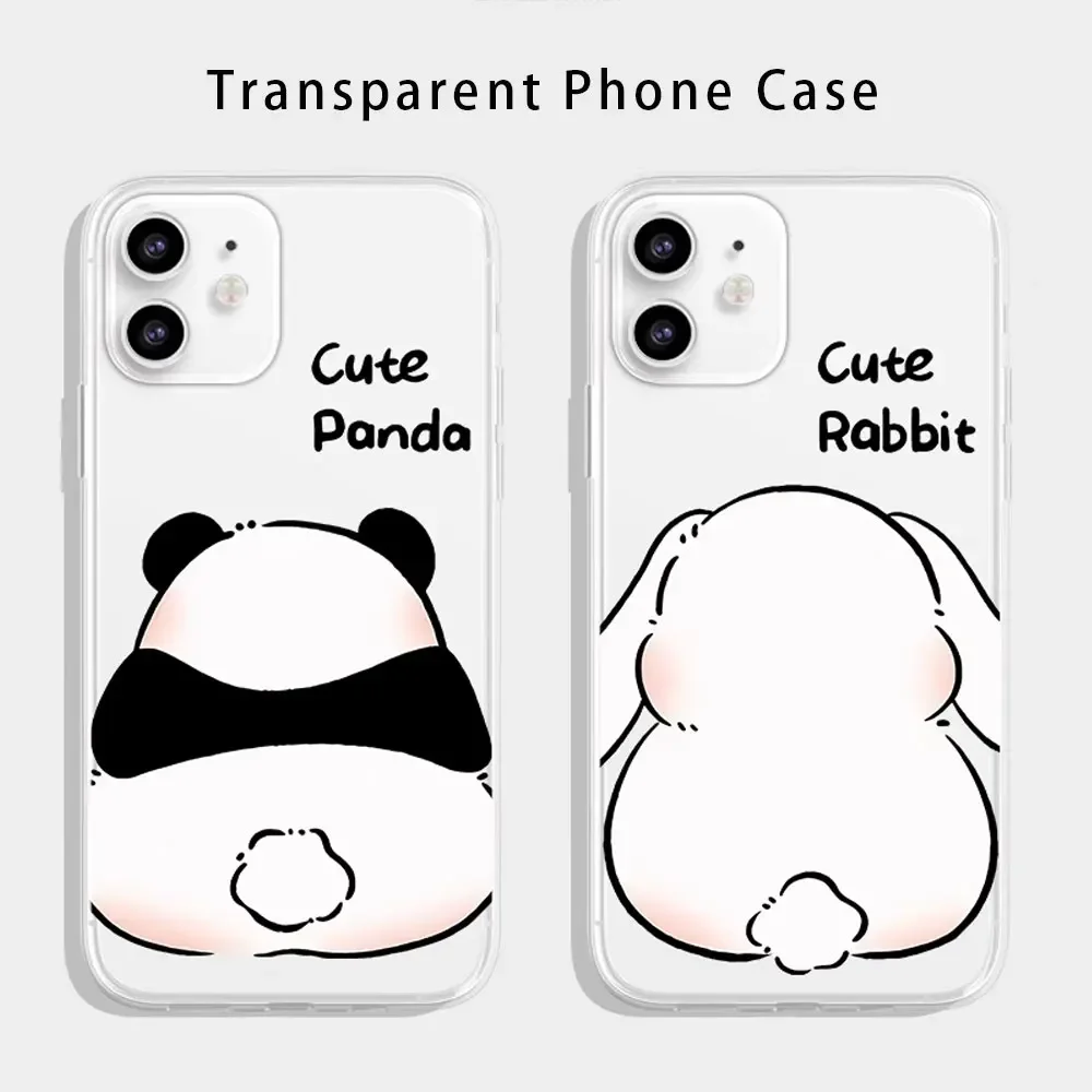 Cute Bear Bunny Couple Phone Case for IPhone 15 13 12 11 Pro XS MAX Mini 7 8 14Plus SE2 X XR Shockproof Soft Lovers Cover Fundas