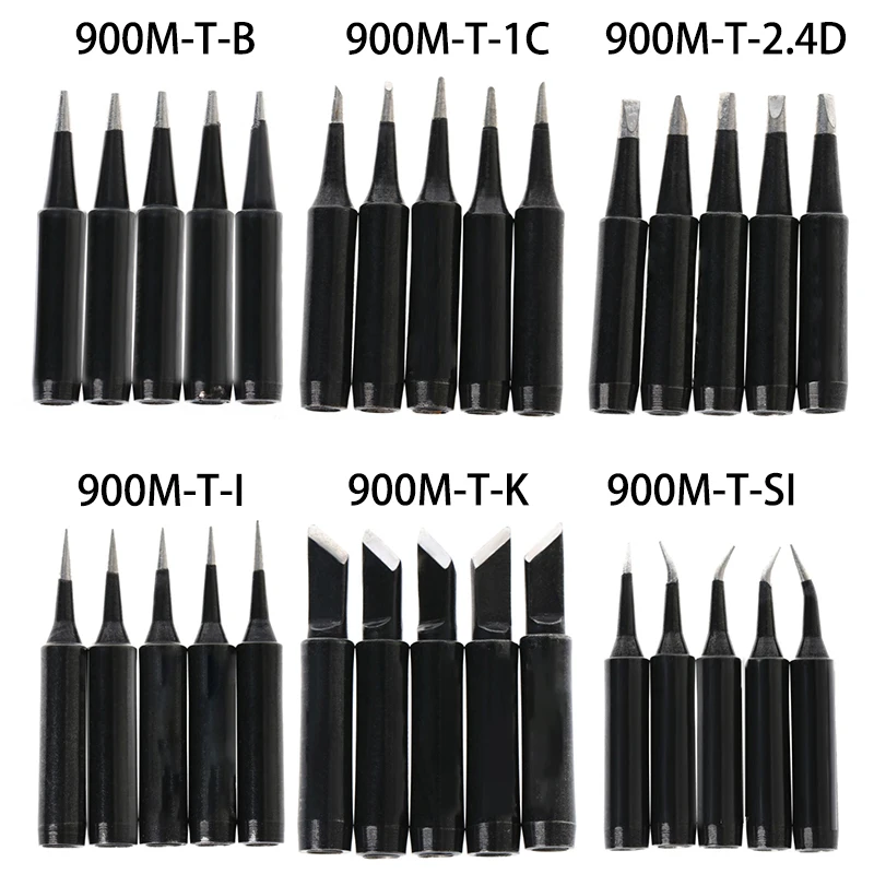Pontas de solda de cobre sem chumbo, cabeça de solda, 900M-T, SI, I, B, K, 2.4D, 1C, Hakko, Saike, 936, 852d, 909D, estação de solda, 5 PCes