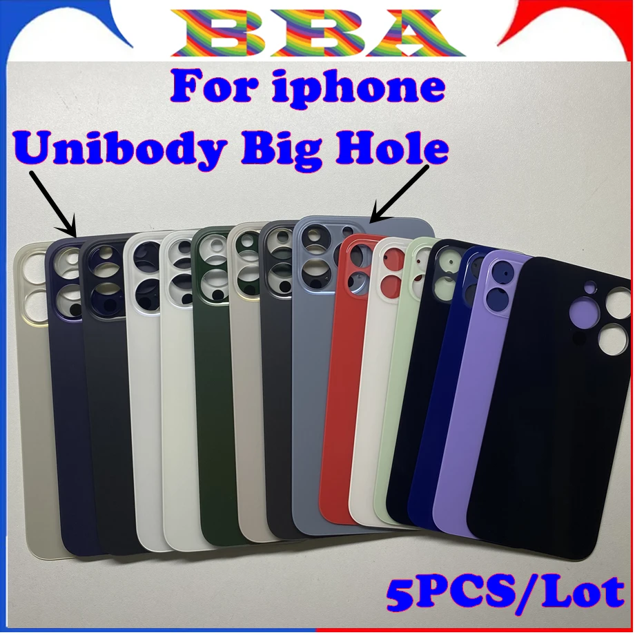 

5PCS Unibody OEM Big Hole Back Glass For iPhone 11 12 13 14 Pro Max Backcover Rear Door Housing Replacement Repair Parts Glass