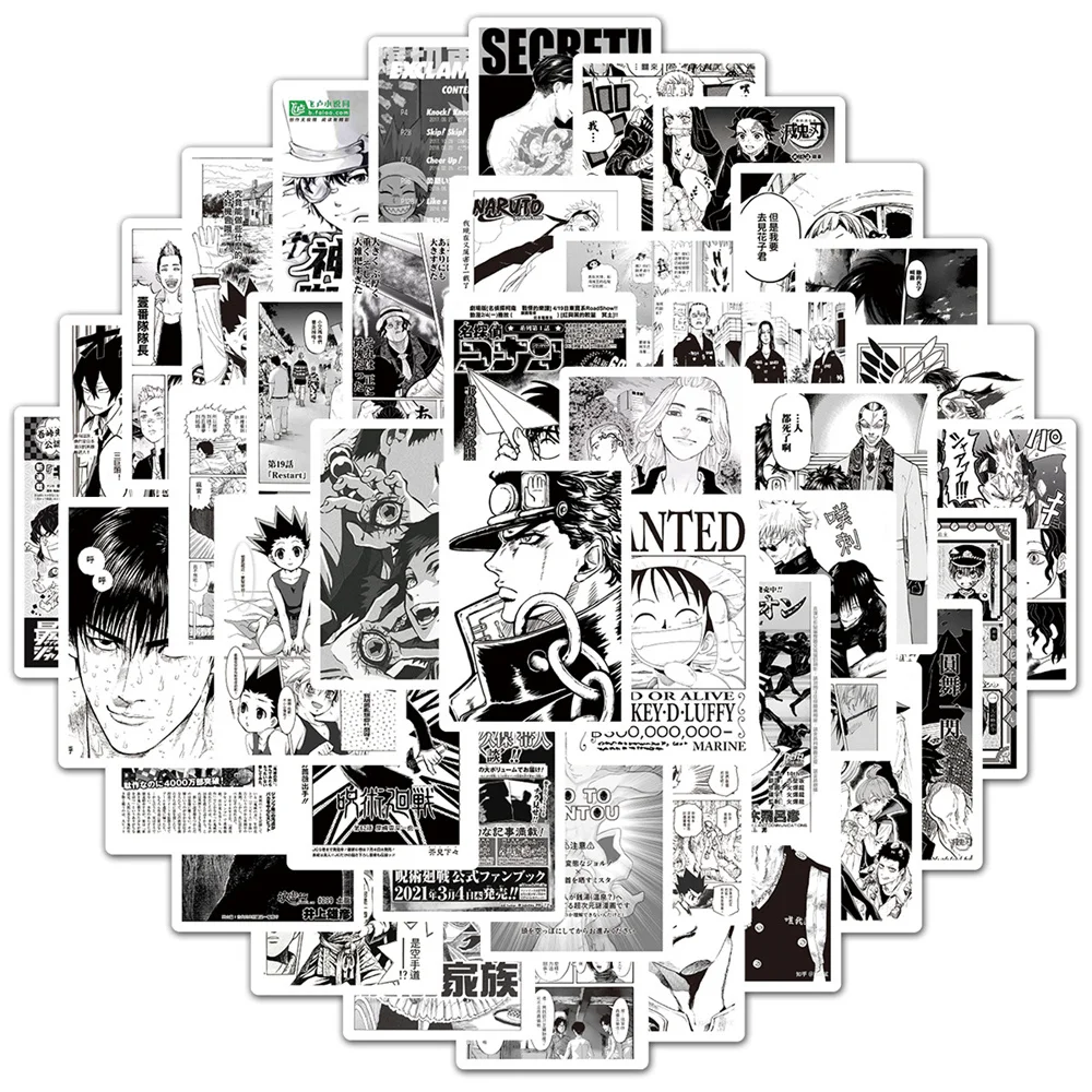 10/30/50PCS New DIY Black and White Anime Poster Sticker Cartoon  Creative Anime Guitar Notebook Decoration Waterproof Wholesale