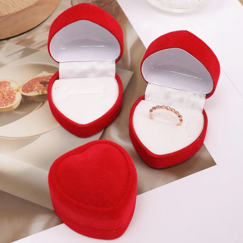 Red Velvet Heart Shape Ring Box for Jewelry