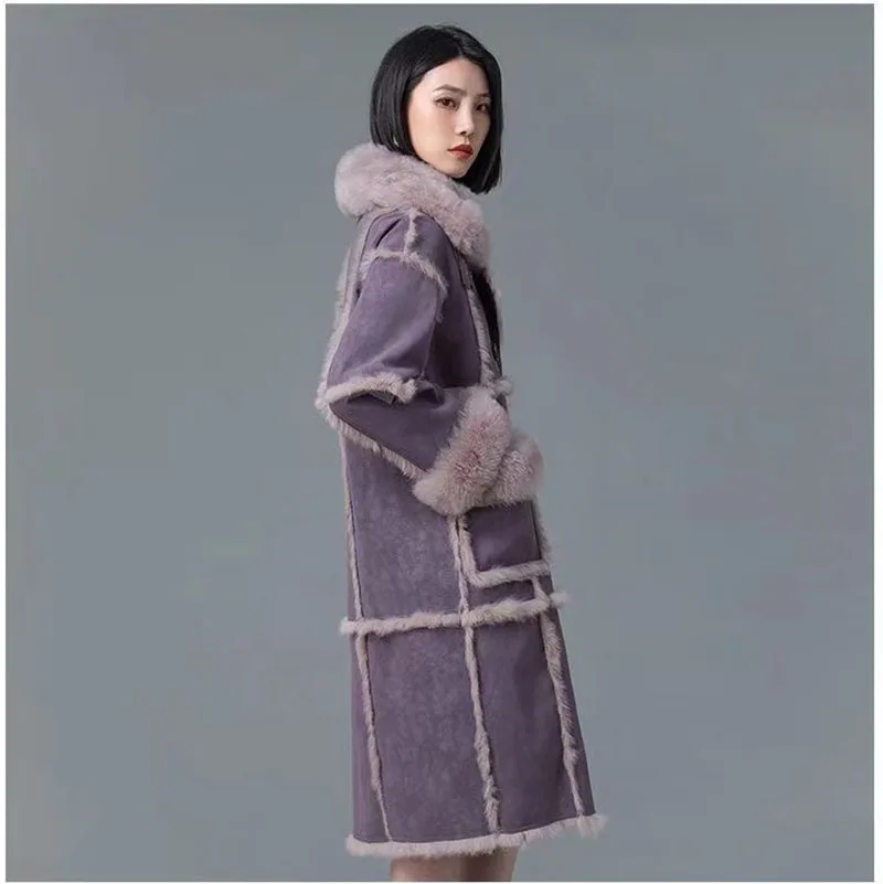 European Winter 2023 Women New Jacket Thick Artificial Rabbit Lining Fox Eco Fur Coat Luxury Warm Long Female Sheepskin Coat