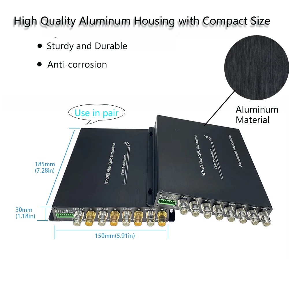 4CH SDI Fiber Optical Transceiver With Loop Output Record RS485 HD/3G-SDI Over Single Fiber Converter Optical Extender Mode 20km