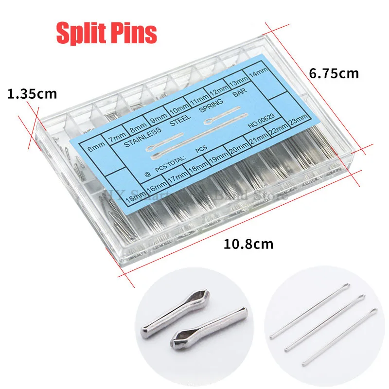360Pcs 6mm-23mm Silver Split Pins Cotter Fixings Assortment Kit Hairpin Cotter Pin 0.8mm 0.9mm 1.0mm Repair Tools Accessories