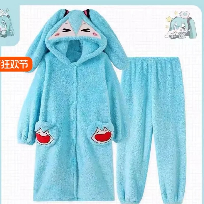 Hatsune Miku Pajamas Flannel Pajamas Napping Blanket Cloak Anime Surrounding Cape Flannel Air Conditioning Blanket Gift For Girl